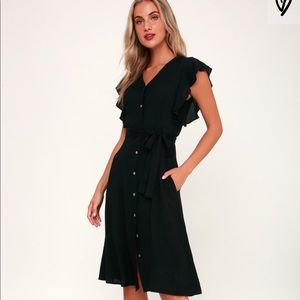 Capri Coast Black Button-Front Midi Dress